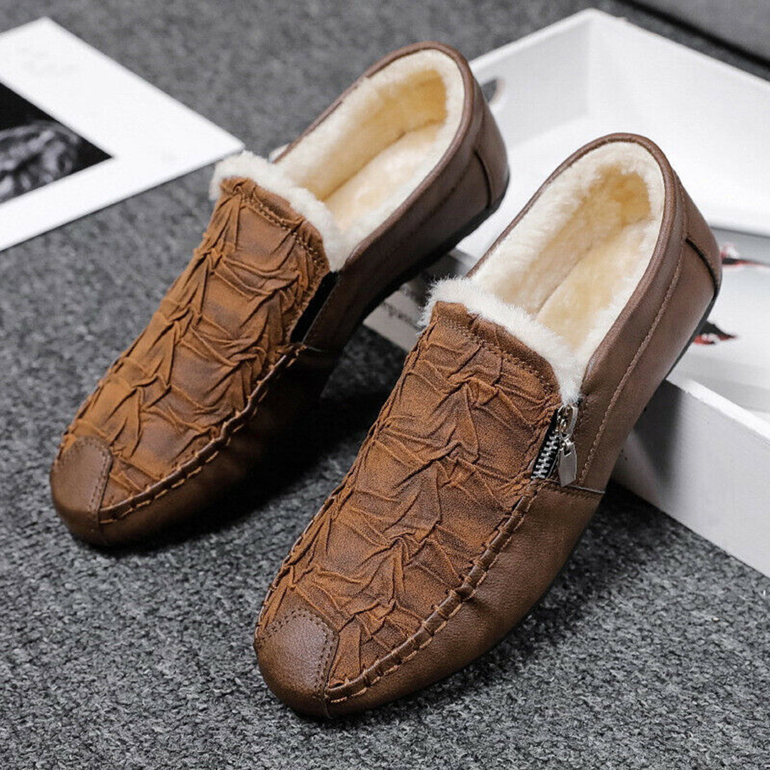 Men’s Slip-On Loafers – Leather – Moccasin Stitch – Metal Zip – Classic Fit