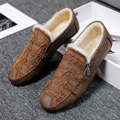 Men’s Slip-On Loafers – Leather – Moccasin Stitch – Metal Zip – Classic Fit