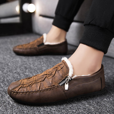 Men’s Slip-On Loafers – Leather – Moccasin Stitch – Metal Zip – Classic Fit