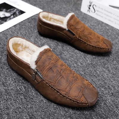 Men’s Slip-On Loafers – Leather – Moccasin Stitch – Metal Zip – Classic Fit