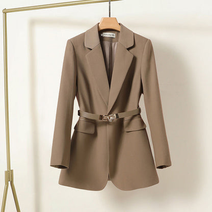 Women’s Blazer – Relaxed Fit – Belted Waist – Single Button