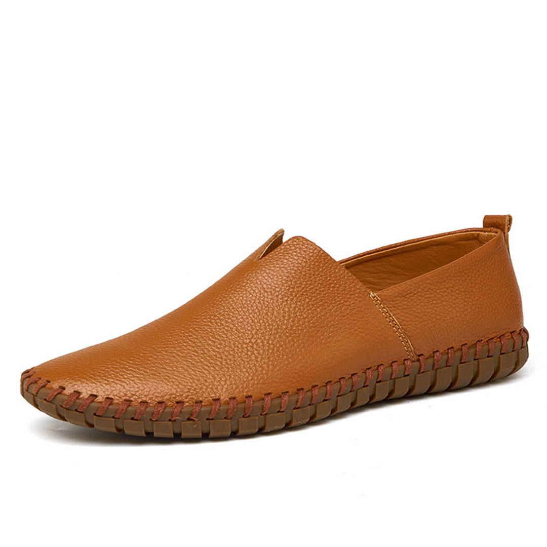 Men’s Leather Loafers – Slip-On – Pebbled Texture – Streamlined Fit – Formal Wear