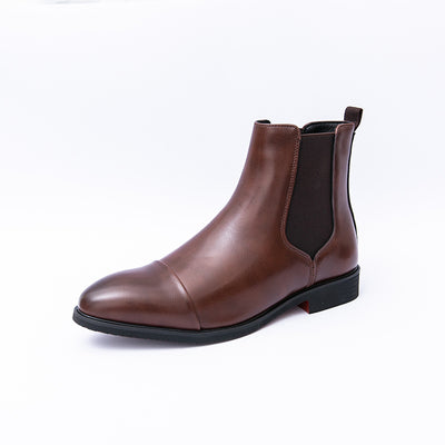 Men’s Leather Boots – Sleek Fit – Ankle Length – Cap Toe – Slip-On Chelsea Style