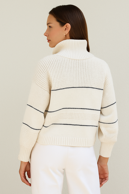 Women’s Knit Pullover – Relaxed Fit – Wool Feel – Button Collar – Ribbed Trim