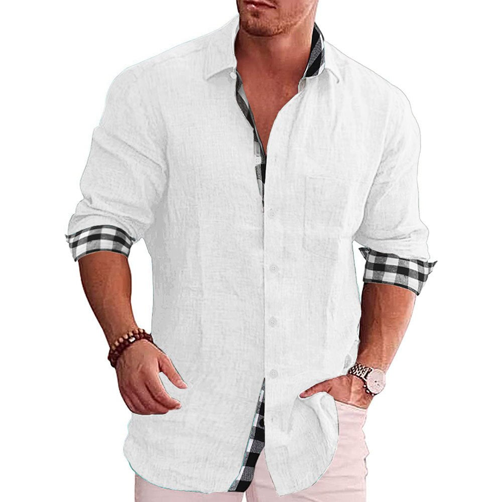 Men’s Button-Up Shirt – Tailored Fit – Long Sleeve – Natural Fibers – Checked Trim