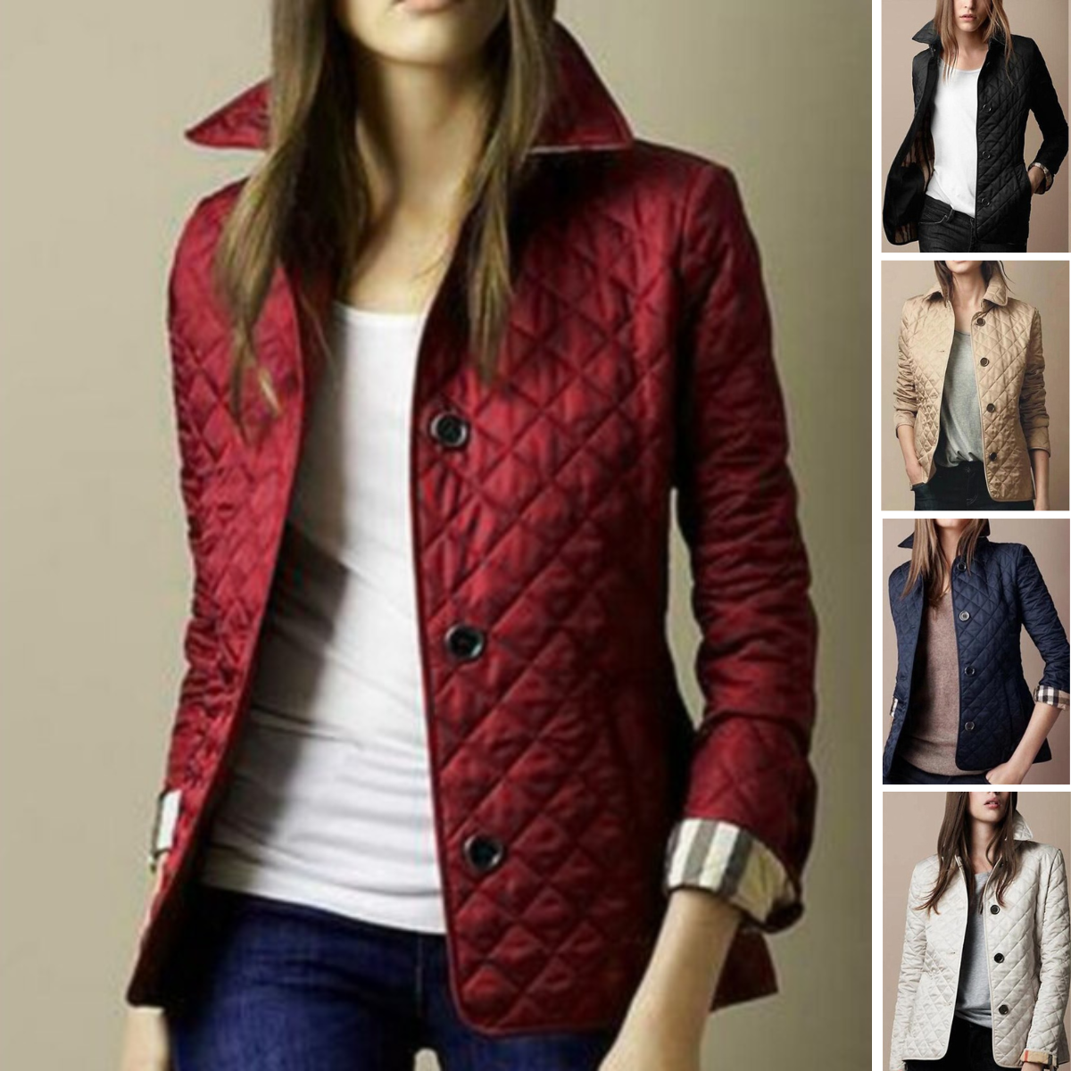 Women's lightweight quilted button closure coat