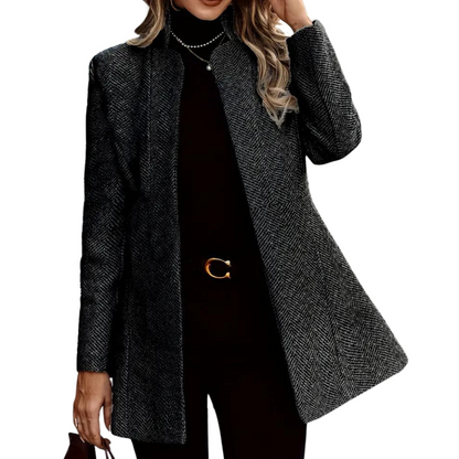 Women's ankle length coat with single row buttons and notch lapels