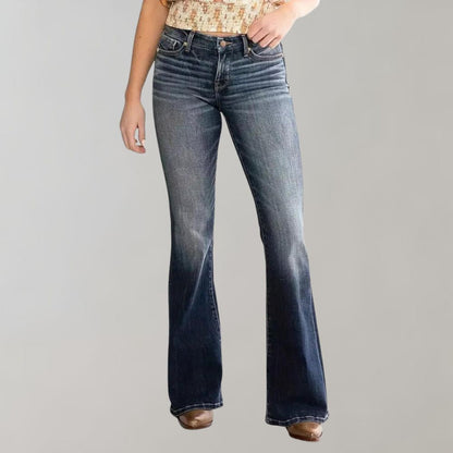 Women's mid-waist slim fit stretch retro flared jeans