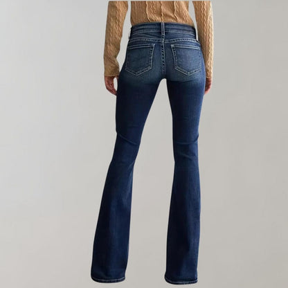 Women's mid-waist slim fit stretch retro flared jeans