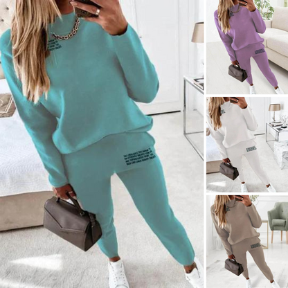 Women's elastic waist letter print long sleeve tracksuit set