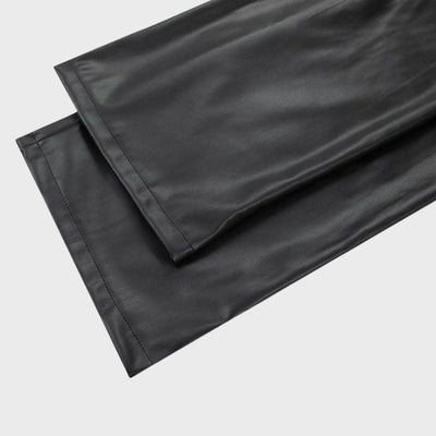 Women's Wide-Leg Trousers - High-Waisted Faux Leather - Zip & Button Closure - Stylish & Elegant