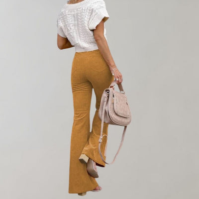 Women's High-Waisted Trousers - Flared Wide Leg - Elegant & Flattering Fit