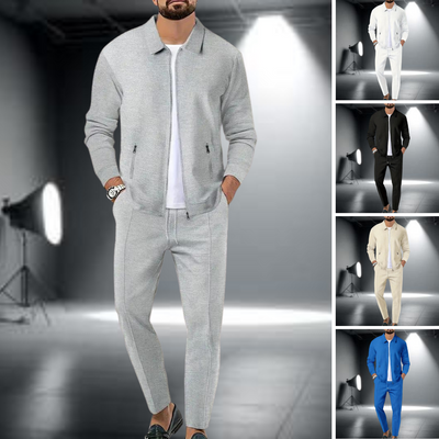 Men's Tracksuit Set - Polyester Full-Zip Jacket and Pants, Lightweight Athleisure Wear