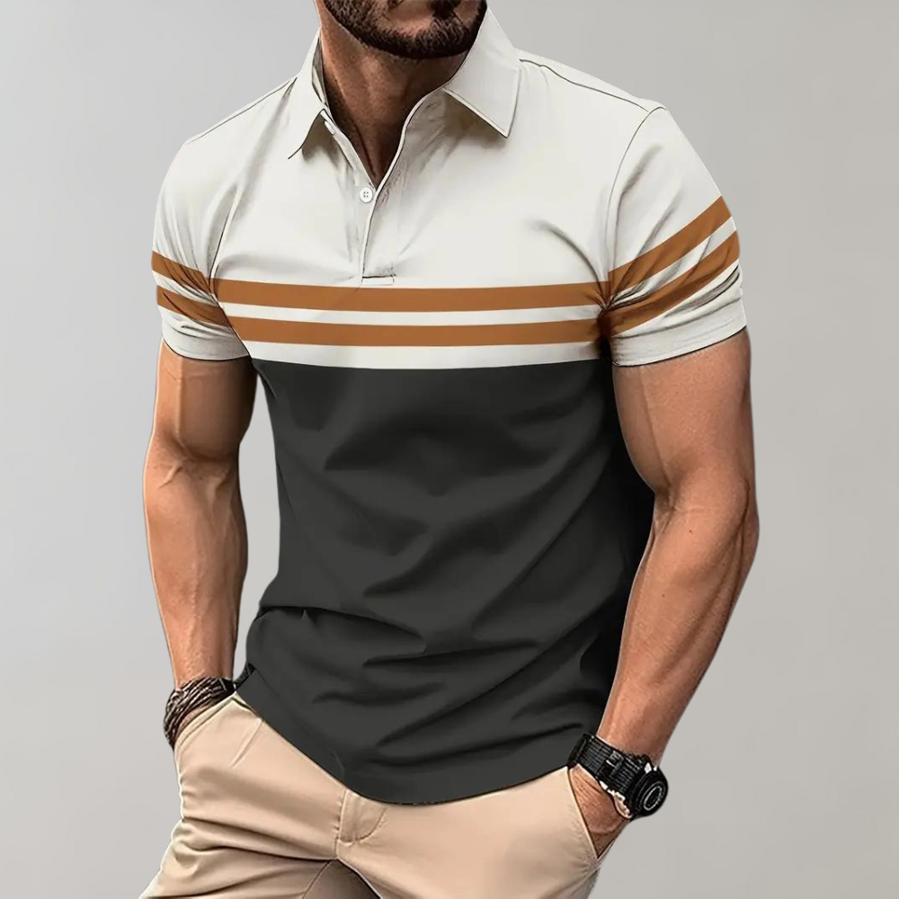 Men’s Polo Shirt – Slim Fit – Short Sleeve – Breathable Blend – Striped Casual Style