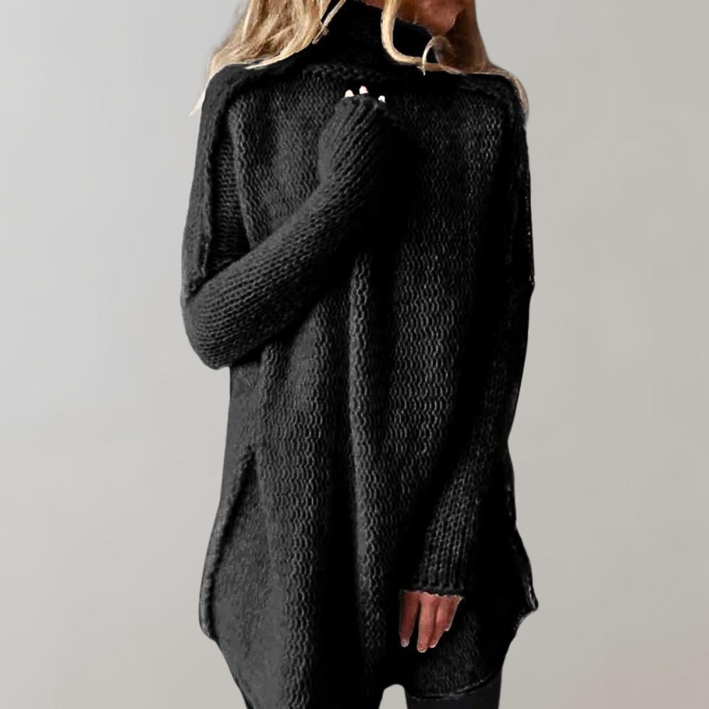 Women's high neck knitted long sleeve sweater