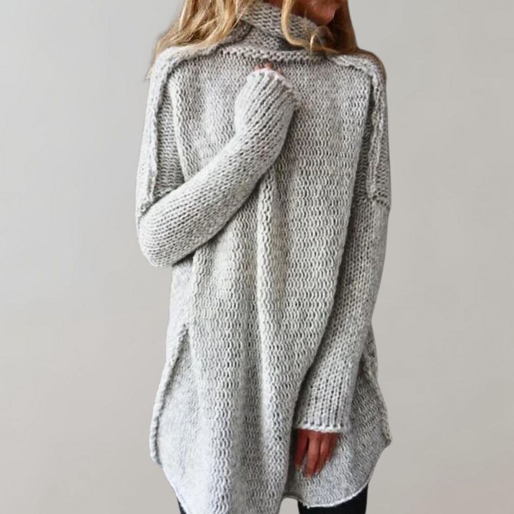 Women's high neck knitted long sleeve sweater