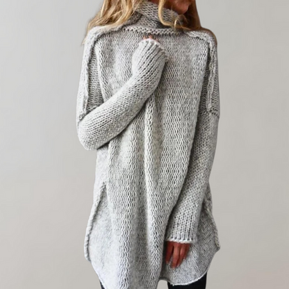 Women's Knitted Sweater - Chunky Knit - Oversized Fit - High Neck - Long Sleeve Casual Wear