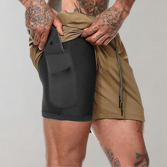 Men’s Fitness Shorts – Slim Fit – 2-in-1 Design – Breathable Stretch – Inner Pocket
