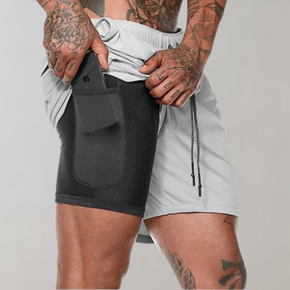 Men’s Fitness Shorts – Slim Fit – 2-in-1 Design – Breathable Stretch – Inner Pocket
