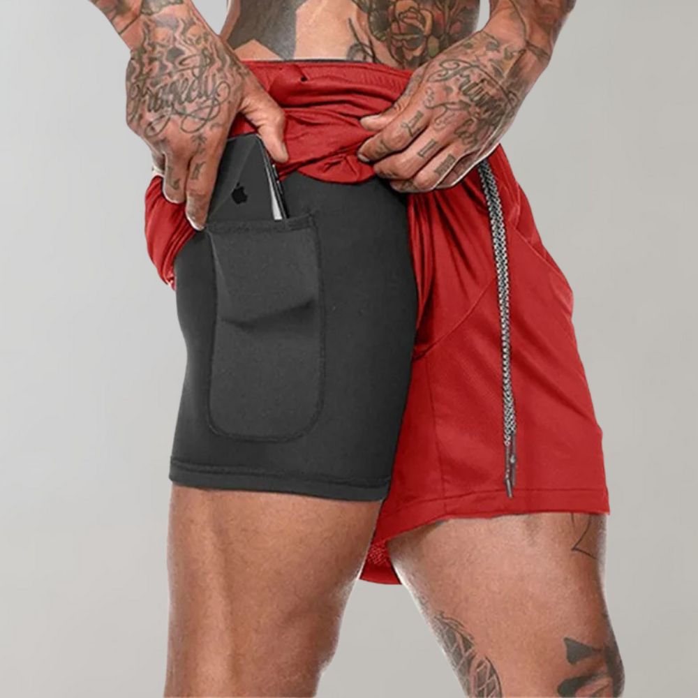 Men’s Fitness Shorts – Slim Fit – 2-in-1 Design – Breathable Stretch – Inner Pocket
