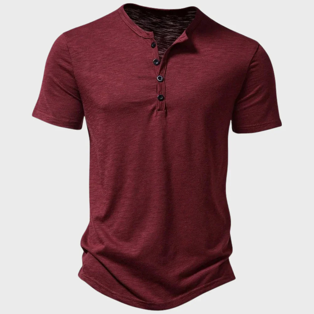 Men’s T-Shirt – Soft Knit – Regular Fit – Henley Neck – Short Sleeve Casual Wear