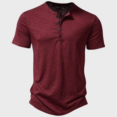 Men’s T-Shirt – Soft Knit – Regular Fit – Henley Neck – Short Sleeve Casual Wear