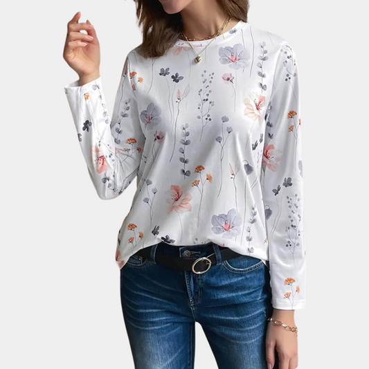 Women's Long-Sleeve Top - Floral Print - Lightweight Breathable Fabric - Crew Neck