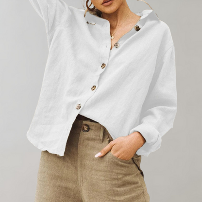 Women’s Blouse – Relaxed Fit – Long Sleeve – Button-Down – Breathable Blend