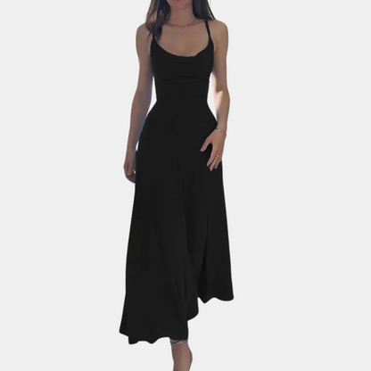 Women's Evening Gown - Cowl Neck - Spaghetti Straps - Floor Length Elegant Dress