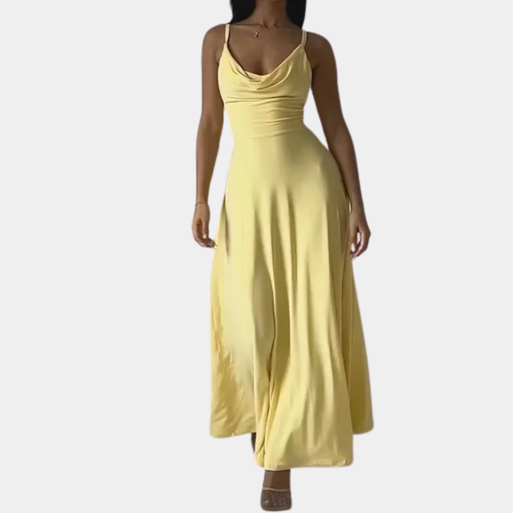 Women's Evening Gown - Cowl Neck - Spaghetti Straps - Floor Length Elegant Dress