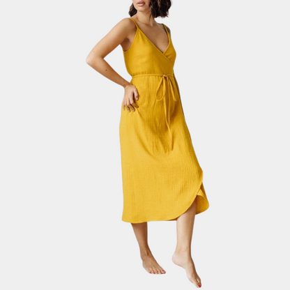 Women's Wrap Dress - Sleeveless V-Neck - Adjustable Tie Waist - Lightweight Fabric