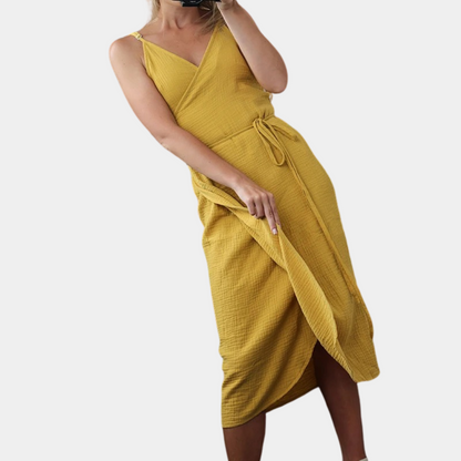 Women's Wrap Dress - Sleeveless V-Neck - Adjustable Tie Waist - Lightweight Fabric