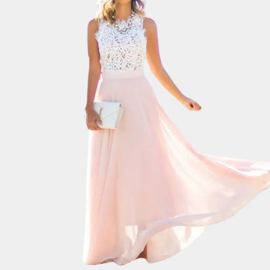 Women’s Evening Dress – A-Line Fit – Lace Bodice – Full-Length Chiffon Skirt