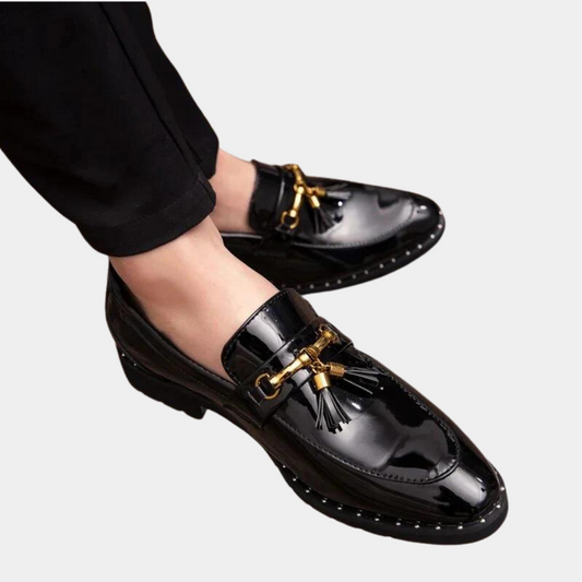 Men's Black Leather Slip-On Loafers for Formal and Dress Wear