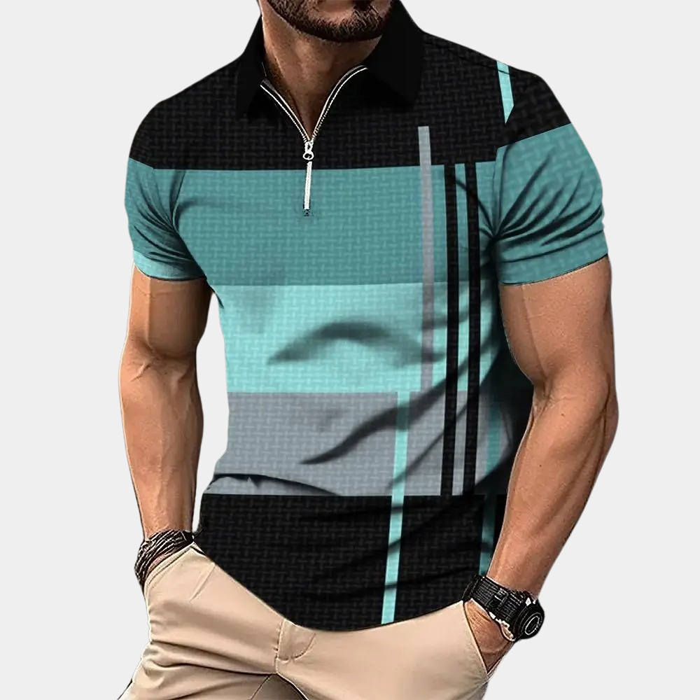 Men’s Polo Shirt – Slim Fit – Short Sleeve – Zipper Front – Breathable Blend – Modern Pattern