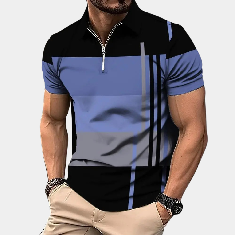 Men’s Polo Shirt – Slim Fit – Short Sleeve – Zipper Front – Breathable Blend – Modern Pattern