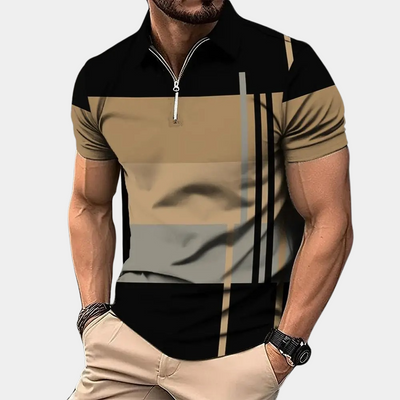 Men’s Polo Shirt – Slim Fit – Short Sleeve – Zipper Front – Breathable Blend – Modern Pattern