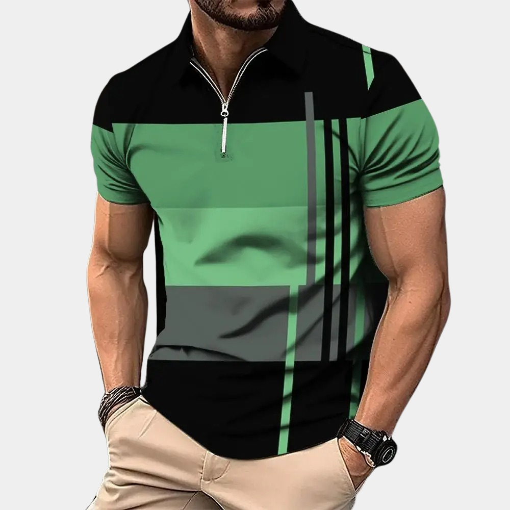Men’s Polo Shirt – Slim Fit – Short Sleeve – Zipper Front – Breathable Blend – Modern Pattern