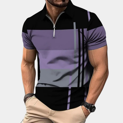 Men’s Polo Shirt – Slim Fit – Short Sleeve – Zipper Front – Breathable Blend – Modern Pattern
