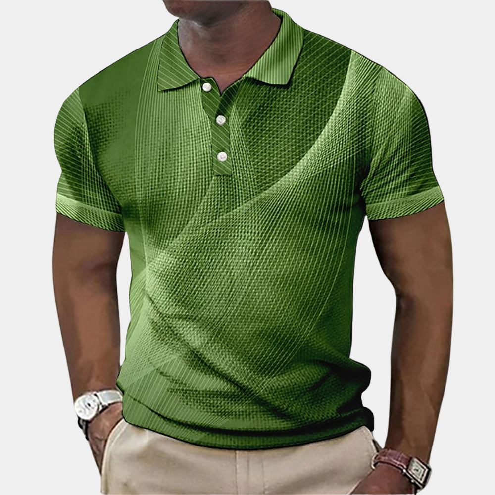 Men’s Polo Shirt – Tailored Fit – Soft Knit – Geometric Print – Ribbed Collar