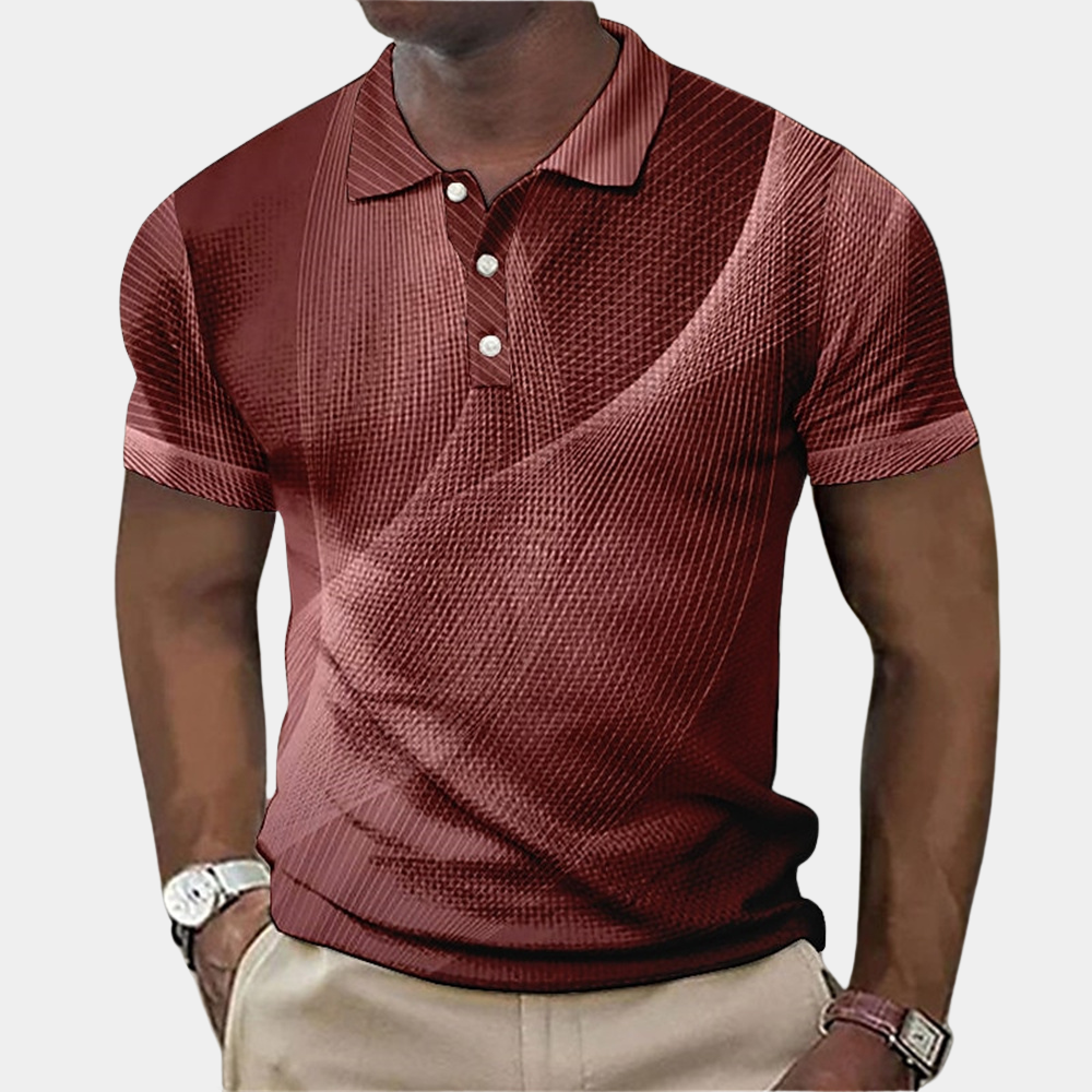 Men’s Polo Shirt – Tailored Fit – Soft Knit – Geometric Print – Ribbed Collar