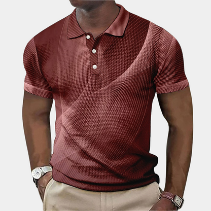 Men’s Polo Shirt – Tailored Fit – Soft Knit – Geometric Print – Ribbed Collar
