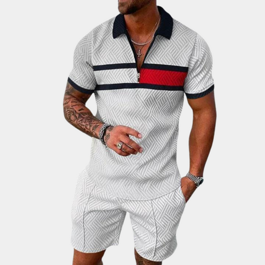 Men’s 2 Piece Set - Geometric Pattern - Zip Closure - Short Sleeve Stylish Design