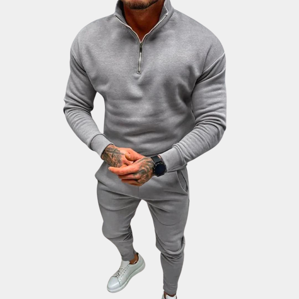 Men's Black Jogging Suit - All-Season Athleisure, Breathable, Slim Fit