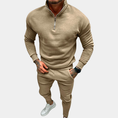 Men's Black Jogging Suit - All-Season Athleisure, Breathable, Slim Fit