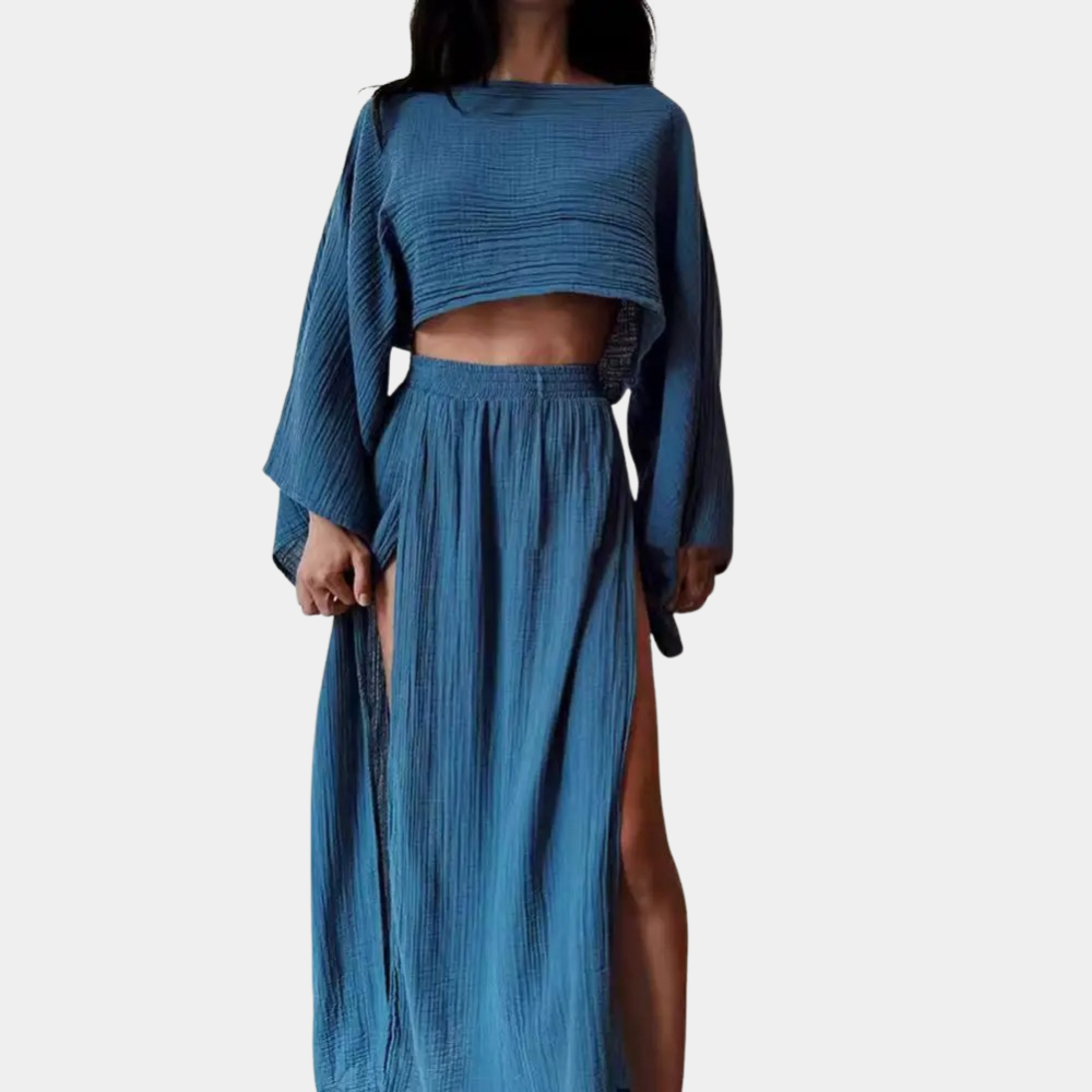 Women's Two-Piece summer Set - Crop Top & Maxi Skirt - High-Waist - High-Slit - Flowy Fit