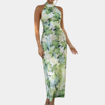 Women's Halter Neck Dress - Floral Print - Sleeveless Midi - Elegant & Lightweight