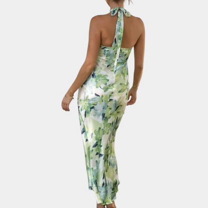 Women's Halter Neck Dress - Floral Print - Sleeveless Midi - Elegant & Lightweight