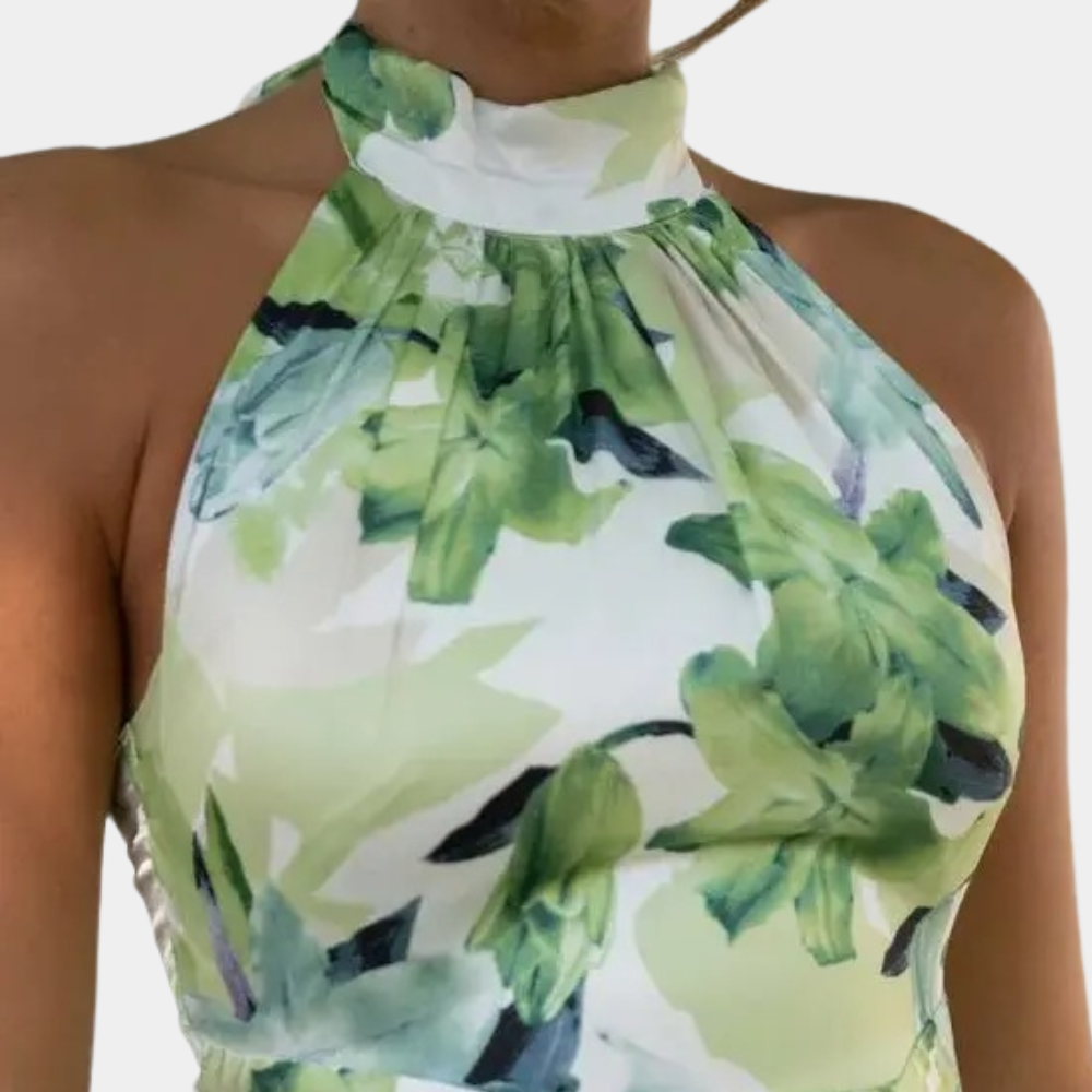 Women's Halter Neck Dress - Floral Print - Sleeveless Midi - Elegant & Lightweight