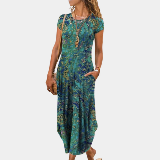 Women’s Midi Dress – Relaxed Fit – Short Sleeve – Side Pockets – Breathable Blend